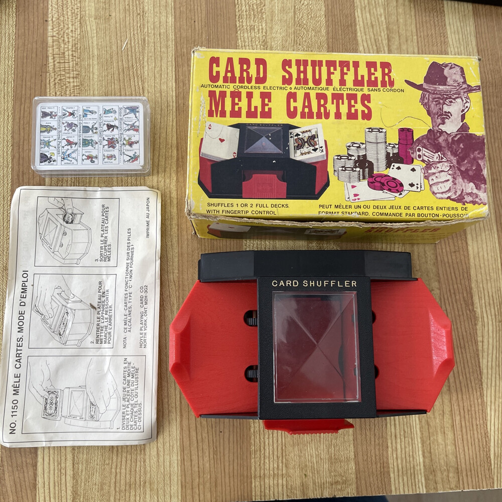 Vintage 1977 Hoyle Automatic Card Shuffler No. 1150, Push Button *Works* W Cards